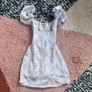 Zara Lilac Floral Puff-Sleeve Mini Dress